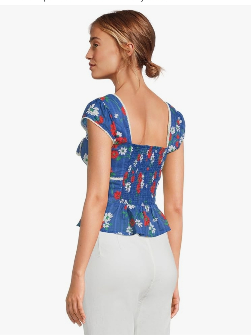 Free People Call Me Baby Blouse Blue Daisy Size L - Picture 3 of 7
